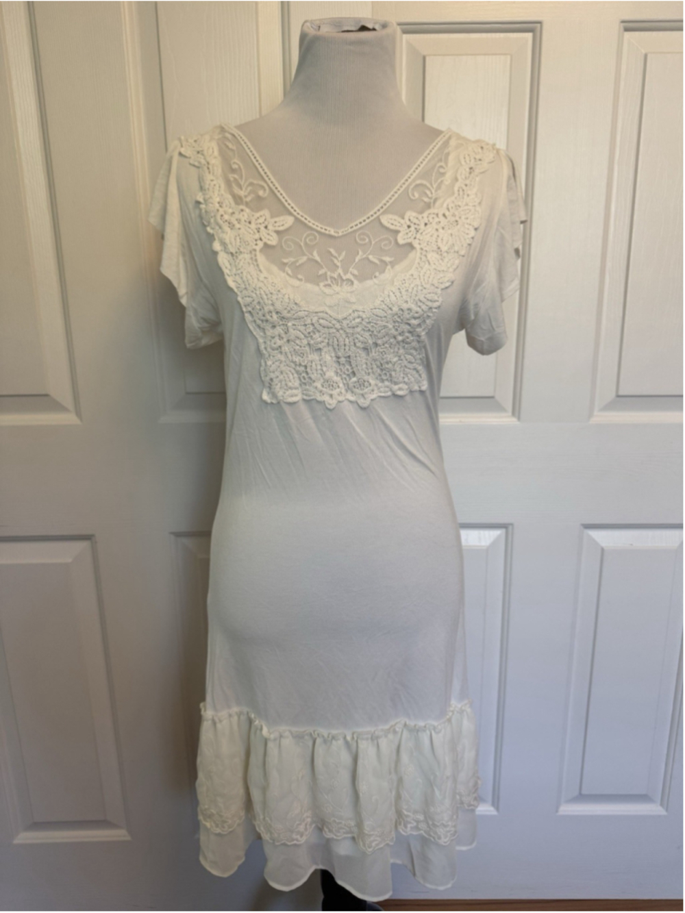 My Slip's Showing White Lace Midi Dress Romantic Feminine Boho Cottagecore S